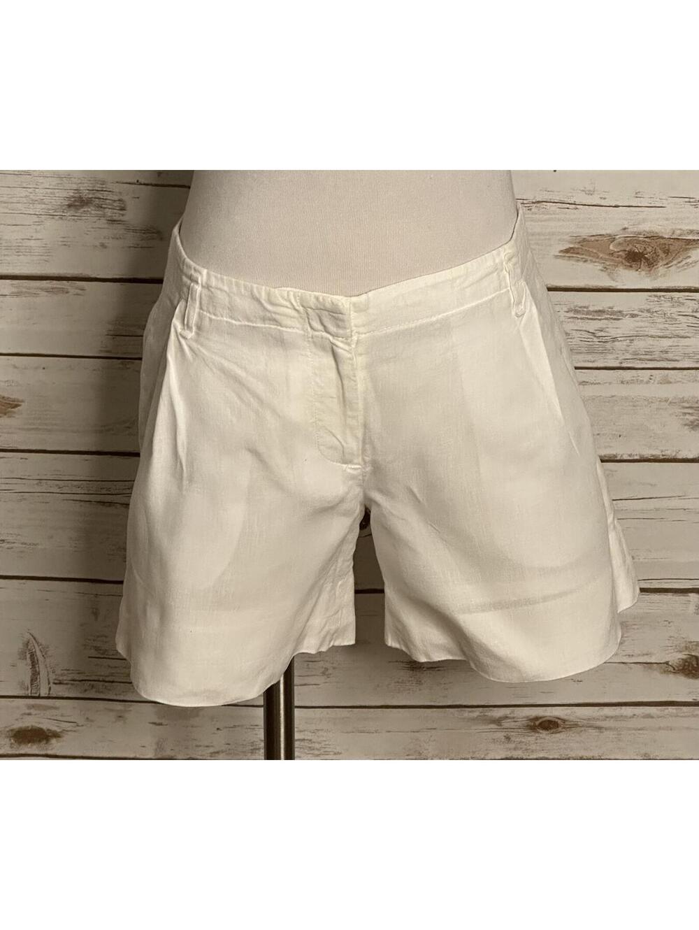 Ann Taylor LOFT white 100% linen tailored shorts Size 2 classic preppy coastal